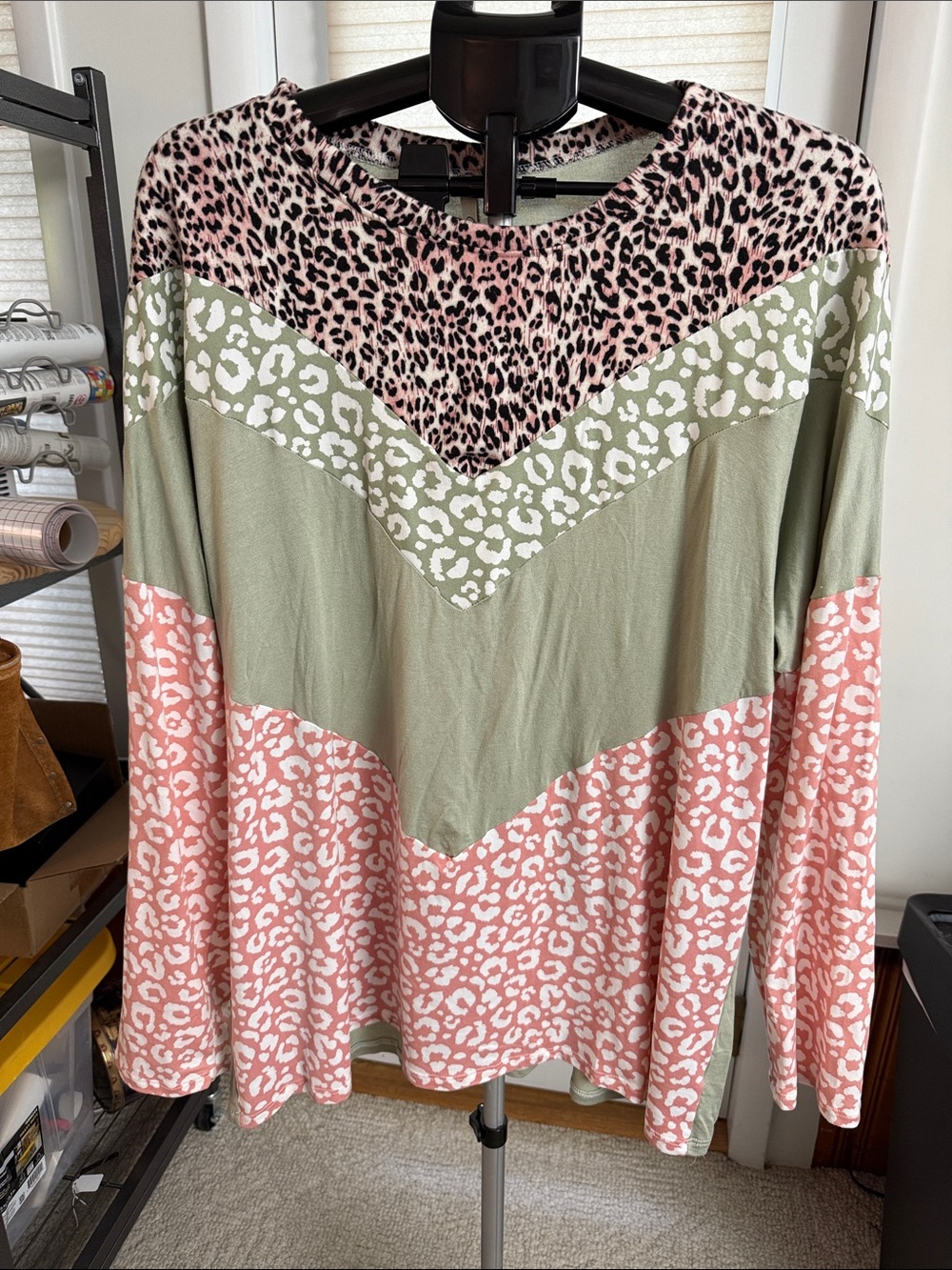 Colorblock Leopard Print Long Sleeve Top 2XL Pink Olive multi print chevron NWT